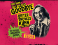 Plakat für Dieter Thomas Kuhns Abschiedstour 2027, mit Foto von ihm und gelbem Text auf pinkem Hintergrund.