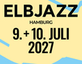Textgrafik mit 'ELBJAZZ HAMBURG' und den Daten '9. + 10. Juli 2027' auf gelbem Hintergrund mit blauen Akzenten.