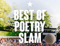 Mikrofon vor unscharfer Menschenmenge, darüber der Text 'Best of Poetry Slam' mit einem Stern darüber.