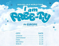 Poster für die 2023 (G)I-DLE World Tour I am FREE-TY in Europa. Städte: London, Amsterdam, Paris, Brüssel, Berlin mit Daten im September.