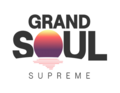 Logo mit 'Grand Soul Supreme'. Das 'O' in 'Soul' ist eine Sonne über Wasser, in Rot- und Gelbtönen.