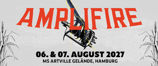 Text „AMPLIFIRE“ in Rot über schwarzem Datum: 06. & 07. August 2027, MS Artville Gelände, Hamburg, vor hellem Hintergrund.