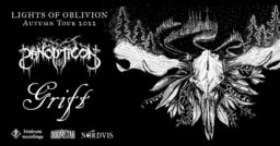 Schwarzes Poster mit Tourdaten für Lights of Oblivion 2022. Enthält bandlogos von Panopticon und Grift sowie ein gezeichnetes Hirschgeweih.