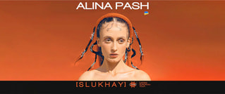 Person mit geflochtenem Haar vor orangem Hintergrund, oben Text 'Alina Pash', unten 'Slukhay' und ein kleines Symbol.