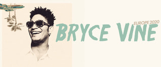 Porträt eines lächelnden Mannes mit Sonnenbrille, daneben der Schriftzug Bryce Vine Europe 2020, oben ein fliegendes Flugzeug.